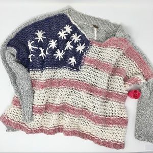 Free People Crop Flag Sweater